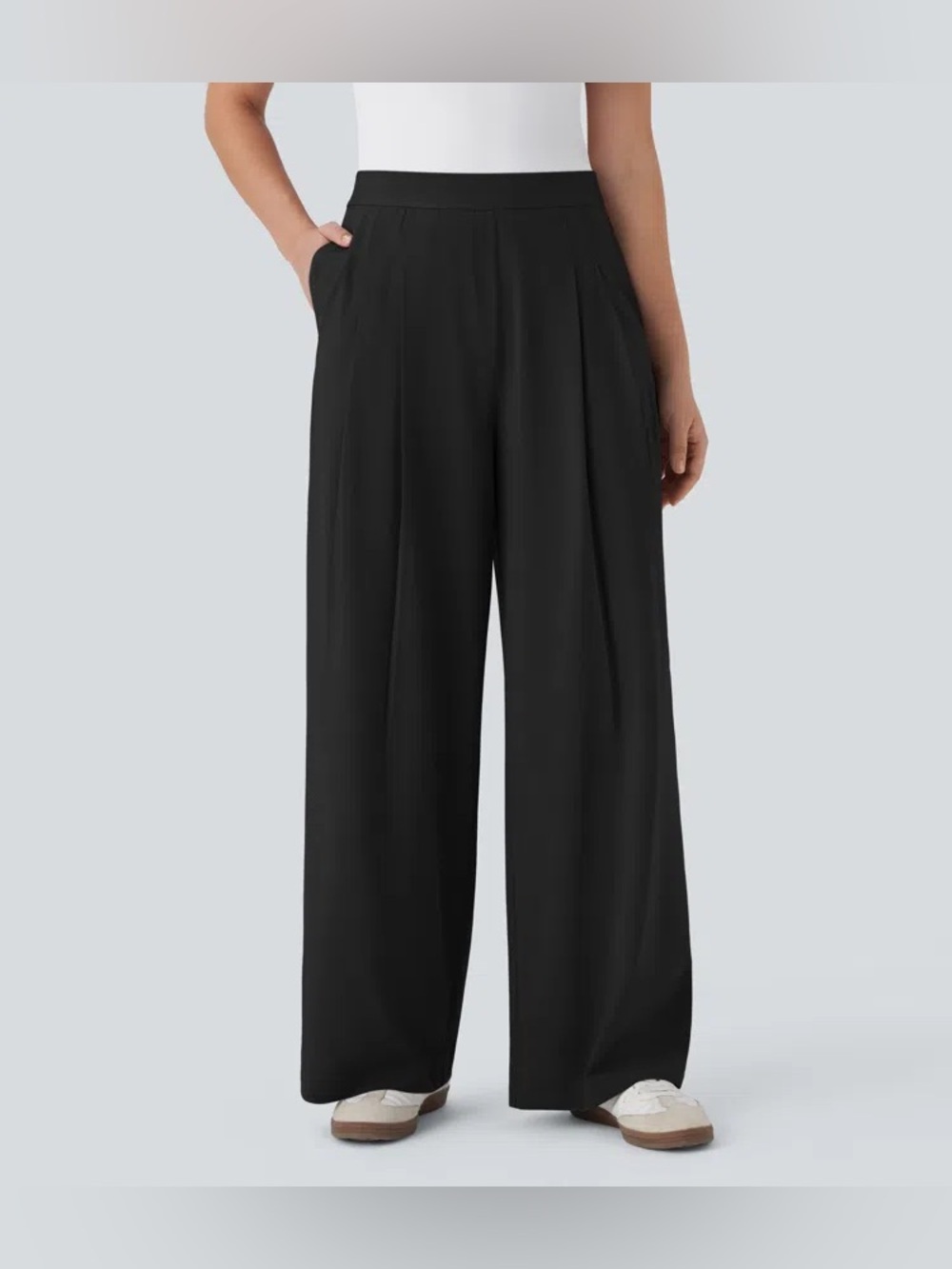 HALARA Black Wide-Leg Pleated Pull-On Pants